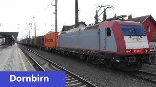 ÖBB Bahnhof Dornbirn BR185 Beacon Rail 185 591 bringt Containerzug➡️ÖBB Terminal Wolfurt [upl. by Nolyarg]