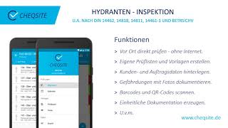 Hydranten  Prüfung ua nach DIN 14462 14818 14811 144611 BetrSichV mit CHEQSITE [upl. by Aracot]