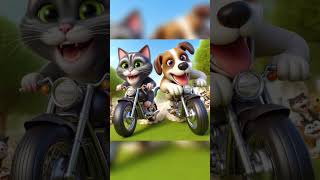 Crazy Race A daredevil cat challenges a dog to a motorcycle race in the park” cat dog funny ai [upl. by Honey]