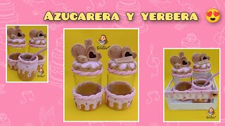 Frascos decorados😍 azucarera y yerbera porcelana fria 🥰 [upl. by Africa]