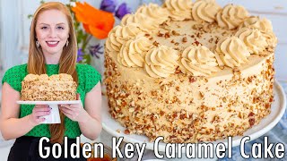 Russian Golden Key Cake  The BEST Caramel Cake Recipe With Mascarpone Whipped Cream Frosting [upl. by Esbensen]