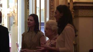 The Queen and The Duchess of Cambridge view the Royal Wedding Dress Exhibition [upl. by Ydnal]