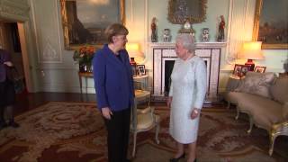 The Queen receives the Chancellor of Germany Angela Merkel at Buckingham Palace [upl. by Niassuh]