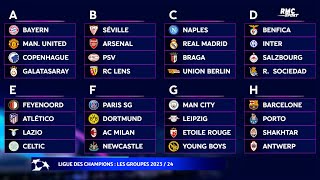 Ligue des champions  Le tirage au sort complet des groupes 202324 [upl. by Nolham]