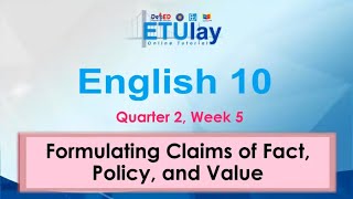 Formulating Claims of Fact Policy and Value  English 10  Quarter 2 Week 5 [upl. by Neih]