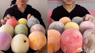 ASMR Dessert Mukbang 🍡  Soft Sticky Colored Mochis 디저트 먹방  Chewy Sounds [upl. by Anialad]