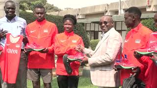 Kenyas Under 20 captain Edmund Serem and Sarah Moraa receive kits ahead of Lima championships [upl. by Idnem]