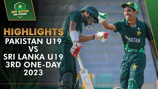 Highlights  Pakistan U19 v Sri Lanka U19  3rd OneDay 2023  PCB  MA2L [upl. by Melac891]