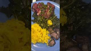 Sunday meal Collard greens with smoked neckbones yellow rice and pot roast Delicious notmymusic [upl. by Nilesoy420]