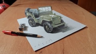 Art Drawing 3D Jeep  How to Draw a 3D Willys MB Jeep [upl. by Elle]