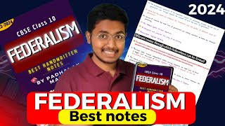 Federalism Class 10 Boards SST  Class 10 CBSE Handwritten notes Shobhit Nirwan 2024 AB TO UTH JAO [upl. by Godliman]