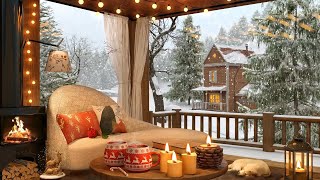 Winter Cozy Cabin in Snowfall Ambience with Crackling Fireplace Snow Falling and Relaxing Wind [upl. by Delia]