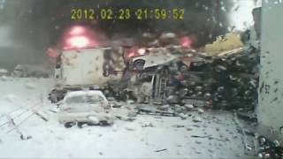 Semitruck’s video records Michigan I94 crash [upl. by Yorztif637]