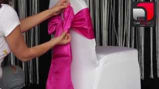 How To various ways to tie taffeta sash to chair cover [upl. by Aitram965]