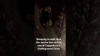 Stooping to walk thru the narrow low cave in one of Cappadocia‘s Underground Cities [upl. by Pentheas967]