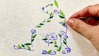 Hand embroidery Flowers embroidery design to create a cat shape  Traditional embroidery [upl. by Bevan]