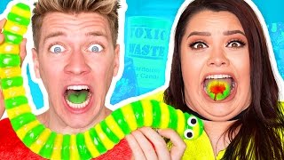 SOUREST DIY GIANT GUMMY WORM IN THE WORLD CHALLENGE Warheads Sour Candy Gummy Food vs Real Food [upl. by Aikemehs489]