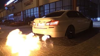 BMW M5 F10 w Akrapovic PP Performance  The BIGGEST M5 Flames EVER [upl. by Brody]