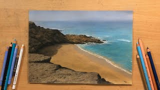 Coastal Landscape Drawing in Colored Pencil [upl. by Aklam]