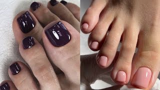 Fascinating collection of shiny solid toe nails art ideas💡Latest designs of pedicure colors 2024 [upl. by Gonagle78]