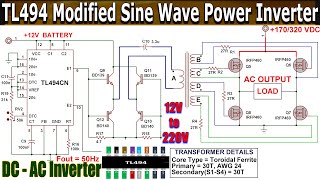 TL494 Modified Sine Wave Power Inverter 12V220V DCAC [upl. by Eciuqram]