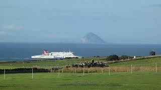 Belfast to Cairnryan Stena ferry passes North Rhinns of Galloway coast amp Ailsa Craig island Scotland [upl. by Ezeerb]