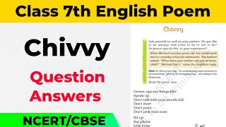 Chivvy Class 7th Question Answer ll Class 7 English Chivvy Question Answer ll sincerelearning [upl. by Akirdnahs]