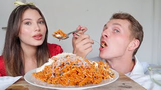 CHEESY spicy fusilli pasta mukbang  cooking [upl. by Tanah550]