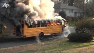 Raw Video School Bus Burst Into Flames [upl. by Ihsakat73]