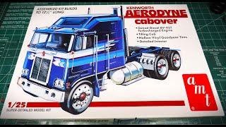 Kenworth Aerodyne Cabover 125 Scale Model Kit Review Detroit Diesel COE Semi AMT Round2Models [upl. by Genie]