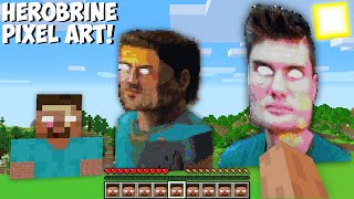 How to BUILD THE BEST HEROBRINE PIXEL ART in Minecraft  PIXEL ART BATTLE [upl. by Rammaj]