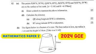 2024 GCE Mathematics Paper 2  Earth Geometry and Mensuration 2024GCE [upl. by Cinnamon66]