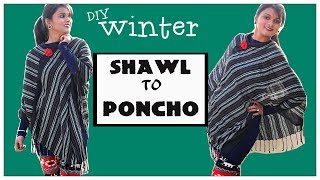 DIY  CONVERT SHAWL TO PONCHO WINTER DIY 2017 STARLETS [upl. by Ahcsrop]