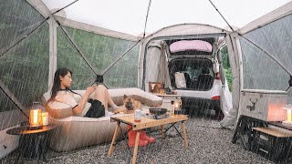 비가 온다고 오히려 좋아☔️ 비오는 숲 속에서 강아지와 솔로캠핑  빗소리 들으며 우중혼술 적시기 감바스와 잭다니엘  춘천 더숲캠핑장 [upl. by Suoinuj]