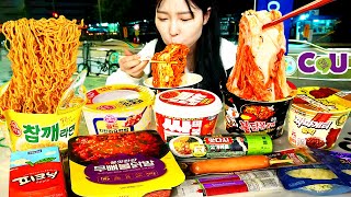 ASMR MUKBANG 편의점 직접 만든 불닭 떡볶이 소세지 김밥 디저트 먹방 amp 레시피 Convenience Store Food EATING [upl. by Alrats782]