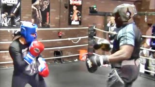 Hasim Rahman sparring Maricela Cornejo in preparation for Claressa Shields [upl. by Ydissak]