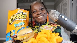 Southern Fried White Fish Sandwich With Cheetos Puffs ASMR Eating Sounds [upl. by Cordalia]