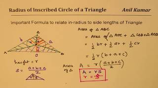 How is inradius Inscribed Circle radius related with area and side lengths of a triangle [upl. by Eanerb252]