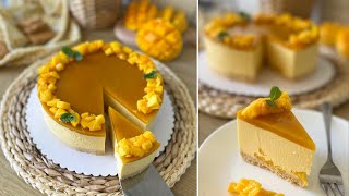 SÜTÉSMENTES SAJTTORTA🧡  mangós sajttorta 🥭  no bake Cheesecake  BebePiskóta [upl. by Akenat]