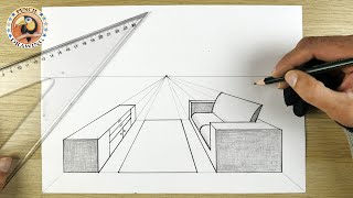 one point perspective drawing  how to draw  drawing  perspective drawin  رسم  رسم المنظور [upl. by Ttoille299]