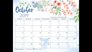 Free Printable October 2019 Calendar  WikiCalendarCom [upl. by Goldarina]