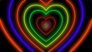 Colorful Neon Heart Tunnel with Black Screen Heart Background  Abstract Background Video Loop [upl. by Gibby]