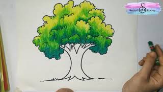 How to draw and color tree Realistic Tree Drawing Very easy method to Draw and Color a tree [upl. by Joacima]