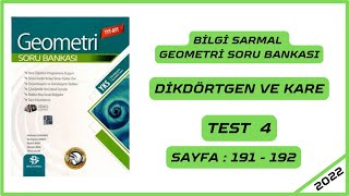 DİKDÖRTGEN VE KARE TEST 4  BİLGİ SARMAL TYT AYT GEOMETRİ SORU BANKASI ÇÖZÜMLERİ  2022 [upl. by Douglas]