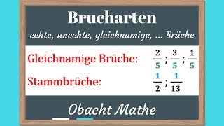 BRUCHARTEN echte unechte gleichnamige ungleichnamige Stammbrüche Scheinbrüche Doppelbrüche [upl. by Kirt]