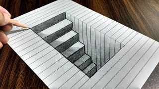 How to Draw 3D Steps in a Hole  Line Paper Trick Art [upl. by Ellerihs86]