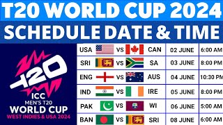 T20 World Cup 2024 Schedule Time Table  T20 World Cup 2024 Schedule  2024 T20 World Cup Schedule [upl. by Lamek]