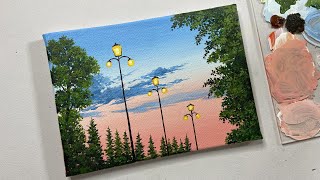 Sunset landscape painting tutorialacrylic painting for beginners tutorialacrylic painting tutorial [upl. by Shifrah329]