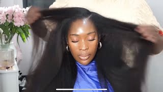 DETAILED SIDE PART KINKY STRAIGHT SEW IN Look amp Learn for free🧵🪡protectivestyles [upl. by Ahsikin]