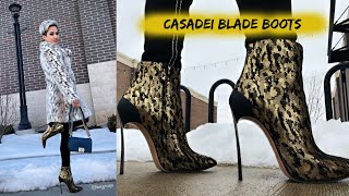 Casadei Blade Gold Foil Boots  HUEYYROUGE [upl. by Kimball136]